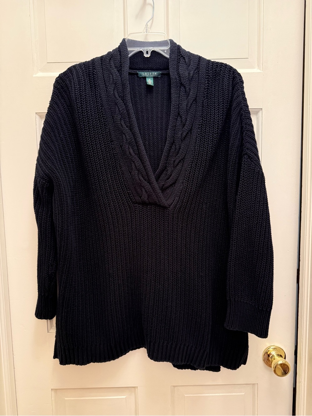 Ralph Lauren Black Cable-Knit Deep V-Neck Sweater
